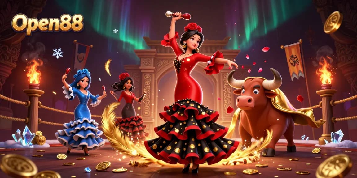 Open88 showcases exciting gaming experiences with vibrant characters and dynamic elements in a lively casino setting.