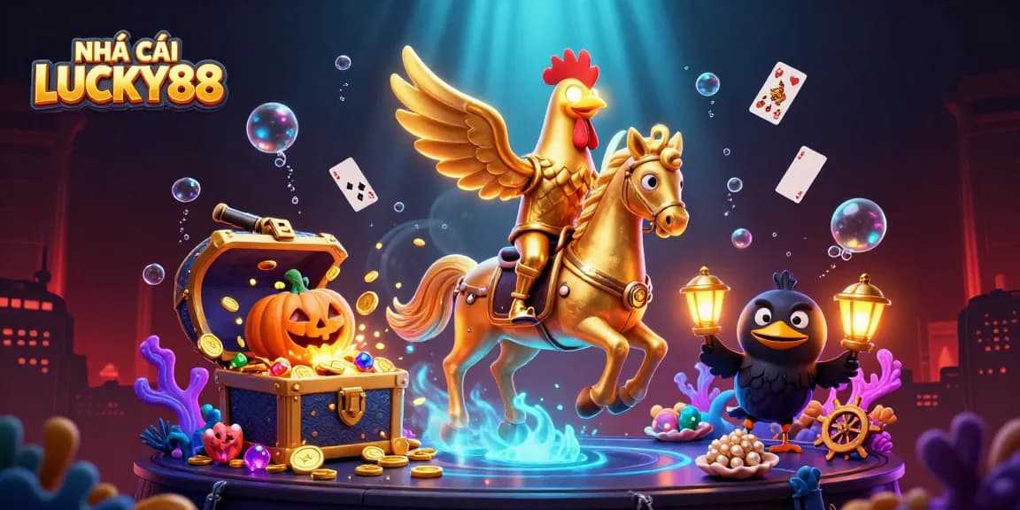 Experience the thrill at NHÀ CÁI LUCKY88 casino with vibrant characters and exciting gaming elements.