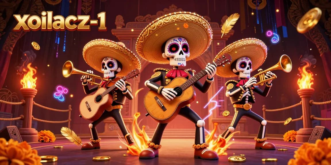 Xoilacz-1 offers unique gaming experiences with Day of the Dead mariachi band in a vibrant gambling scene.