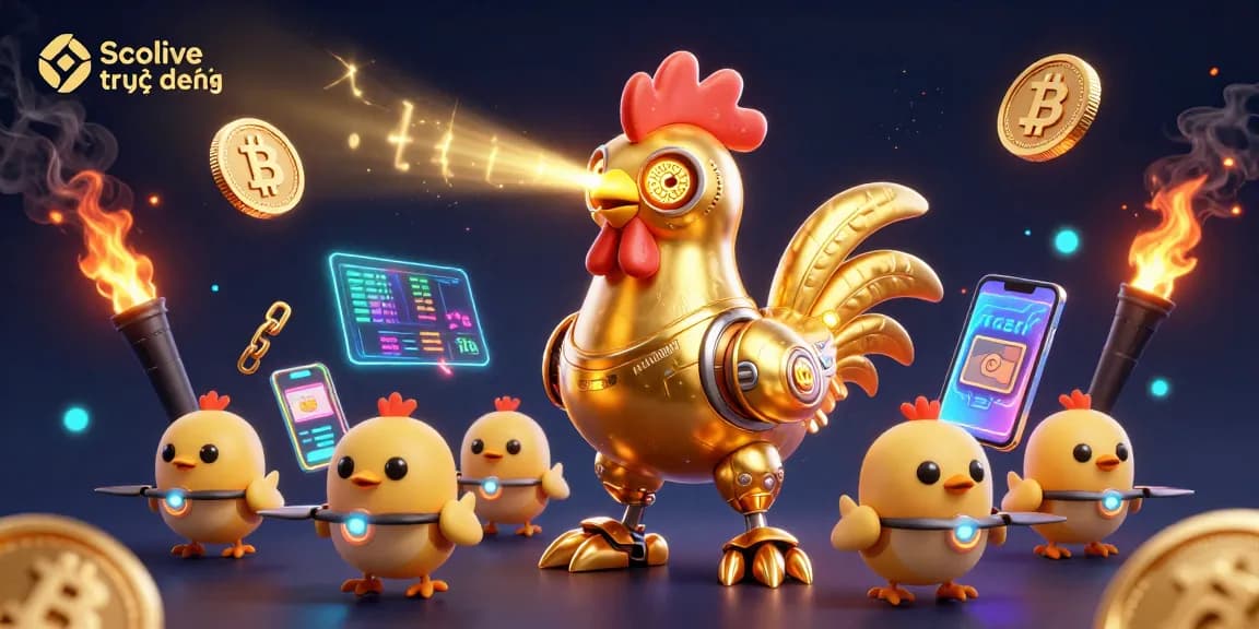 Join the excitement of Socolive trực tiếp with a vibrant 3D digital illustration showcasing advanced cryptocurrency gaming elements.