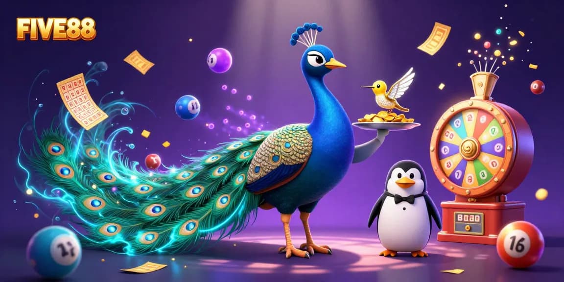 Experience vibrant casino action with FIVE88 lottery and gaming excitement illustrated in 3D.