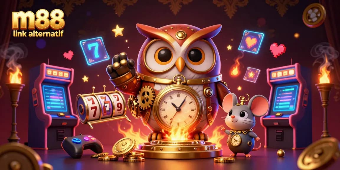 Engage with m88 link alternatif while encountering vibrant casino elements in an exciting 3D scene.