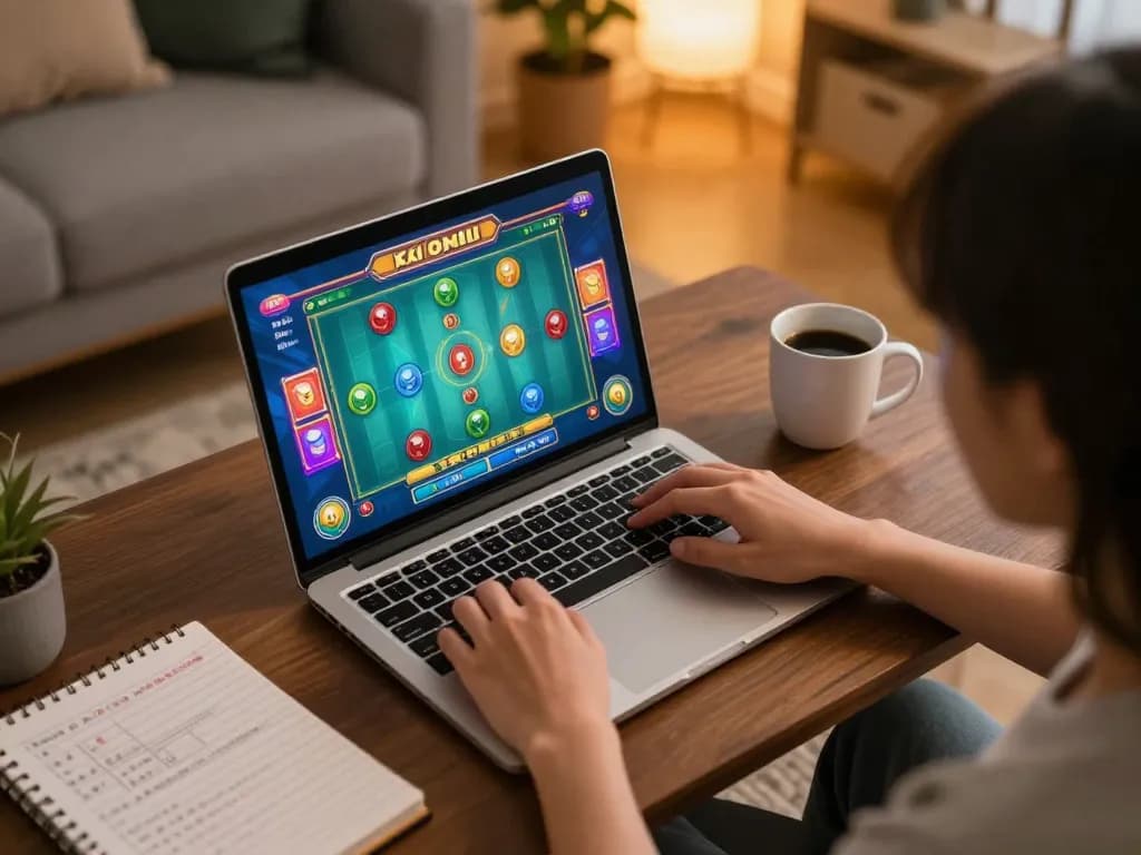 Engaging gameplay of tài xỉu online on a laptop in a cozy home setting, illustrating strategic betting