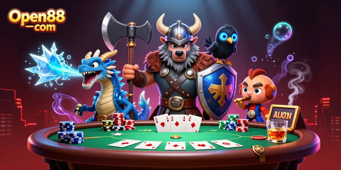 Experience thrilling gambling action with Open88 com, featuring a vibrant poker scene.