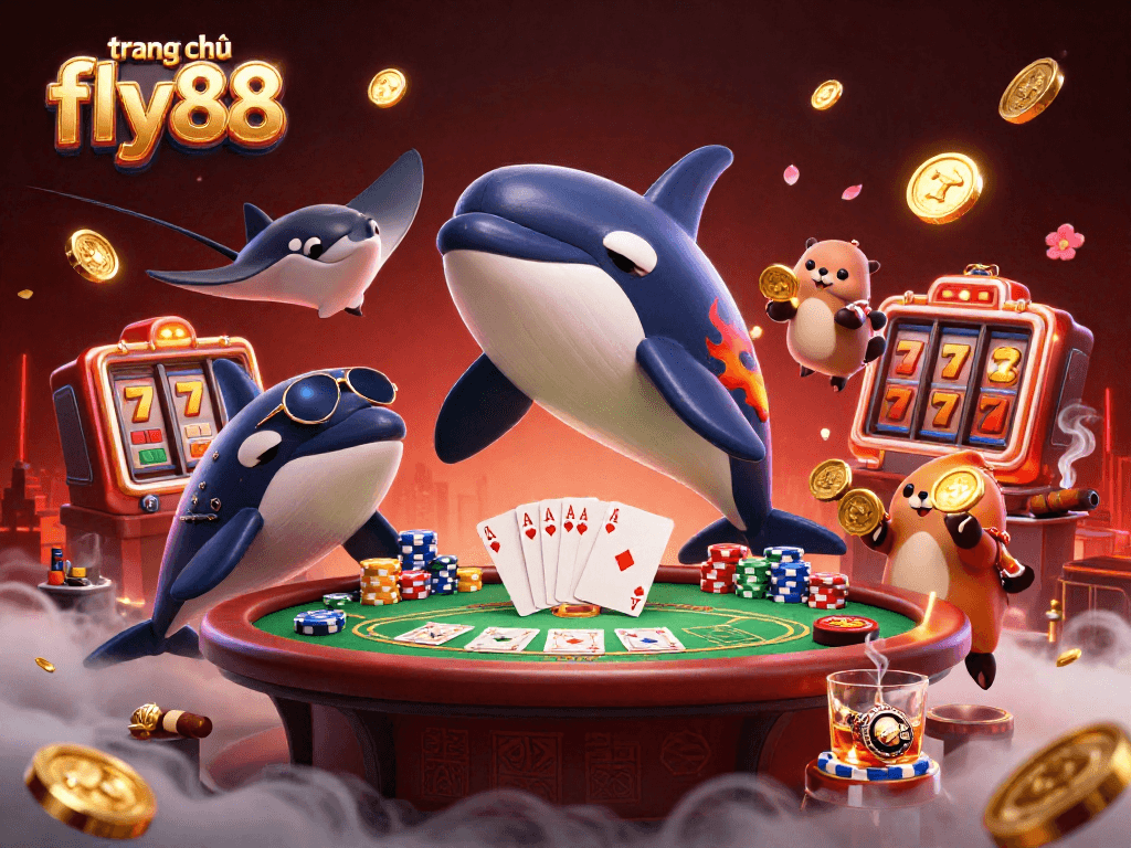 Engage with exciting activities at trang chủ fly88, featuring vibrant casino elements and cartoon characters!