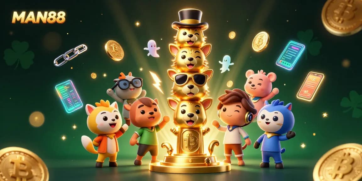 Engage with MAN88 through thrilling digital casino experiences featuring vibrant, animated totem pole.