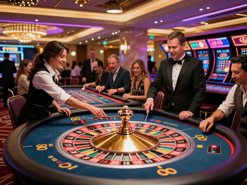 Players engaging in a thrilling qq88 to roulette game at a vibrant casino table