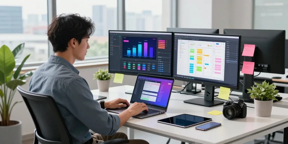 WPS Download preparation in a modern tech workspace with vibrant productivity tools