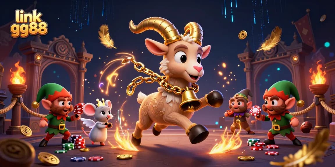 Play exciting games at link gg88, featuring dynamic characters and festive casino elements in a vibrant illustration.