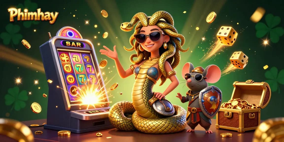 Engage with Phimhay's vibrant casino experience featuring Medusa and luck-filled elements.