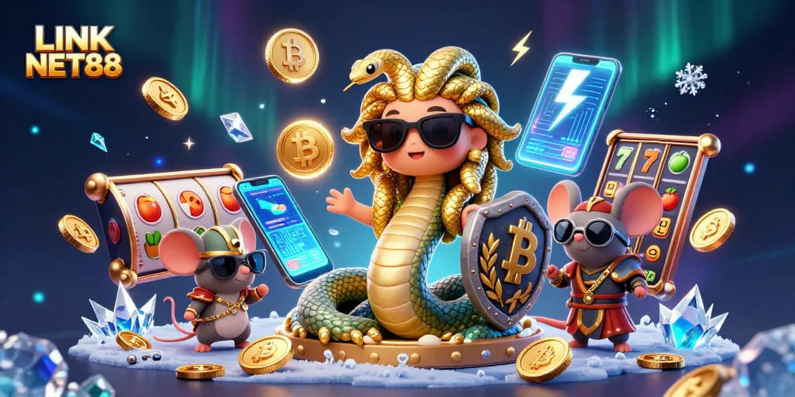 Spin the reels and join the fun at LINK NET88 with vibrant casino elements and lucky characters.