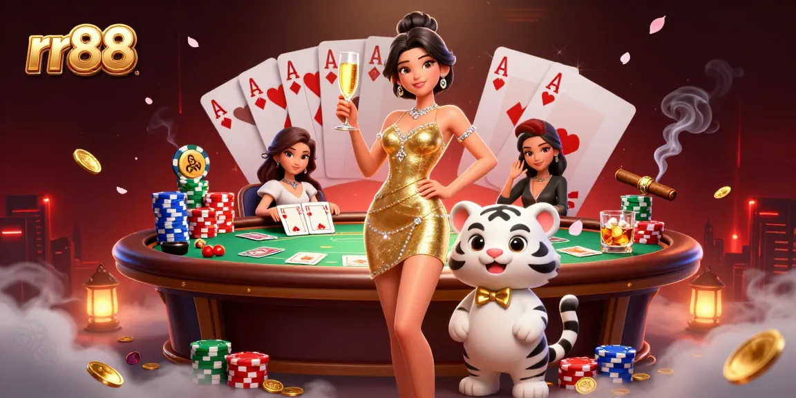 Experience the thrill of casino gaming with rr88's engaging atmosphere featuring glamorous elements and vibrant details.