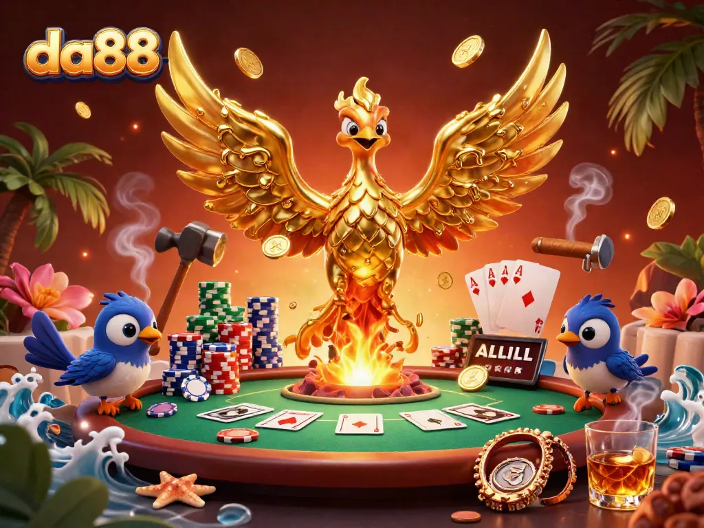 Experience winning moments at da88 with golden phoenix and dramatic poker elements.