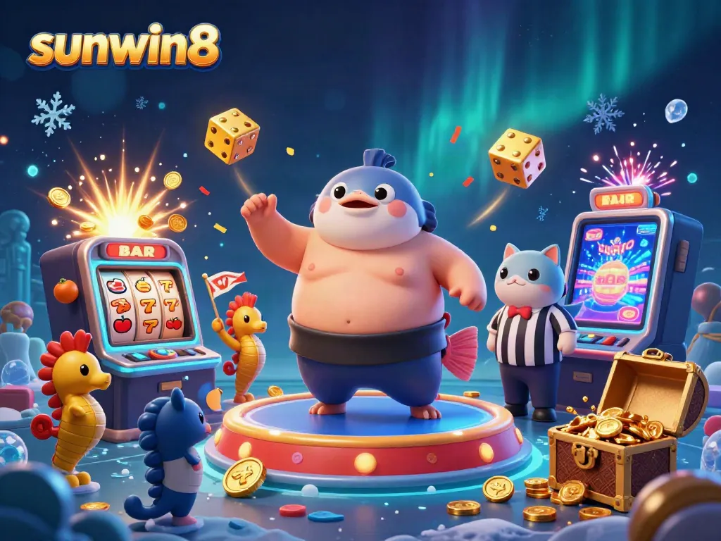 Engage in thrilling slots action at sunwin8 with a vibrant underwater casino scene.