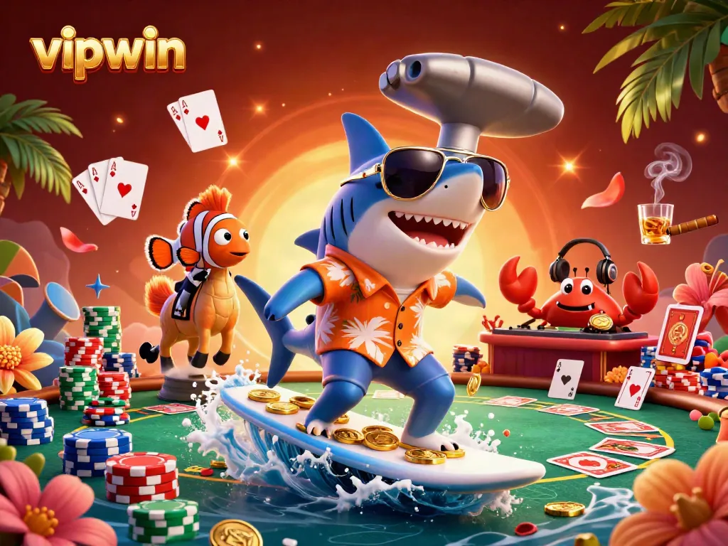 Experience the excitement of vipwin gaming with a vibrant scene featuring a hammer-head shark and other sea creatures.