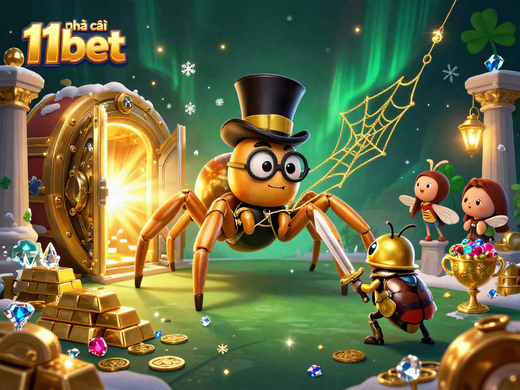 Experience the thrill of nhà cái 11bet where a golden tarantula spins excitement amidst dazzling casino treasures.