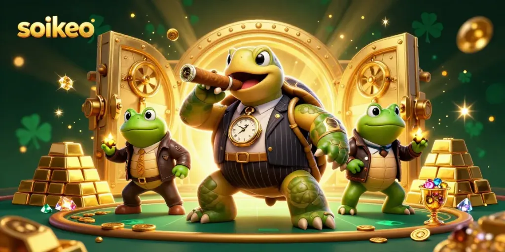 Place bets with soikeo online, featuring a cartoon mobster turtle and bullfrog enforcers.