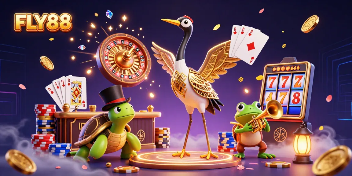 FLY88 showcases vibrant gaming elements with characters at a lively speakeasy, enhancing the casino experience.