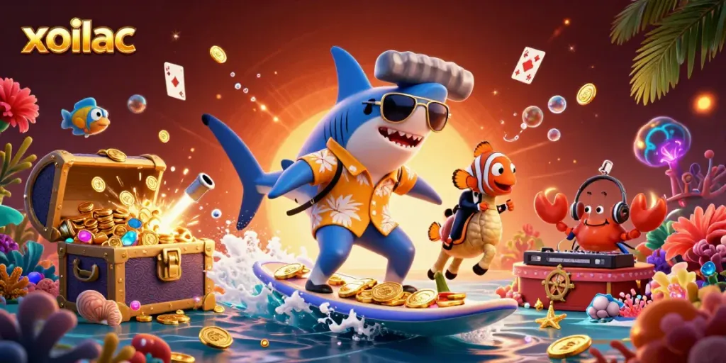 Experience the thrill of betting with xoilac in a vibrant undersea casino scene.