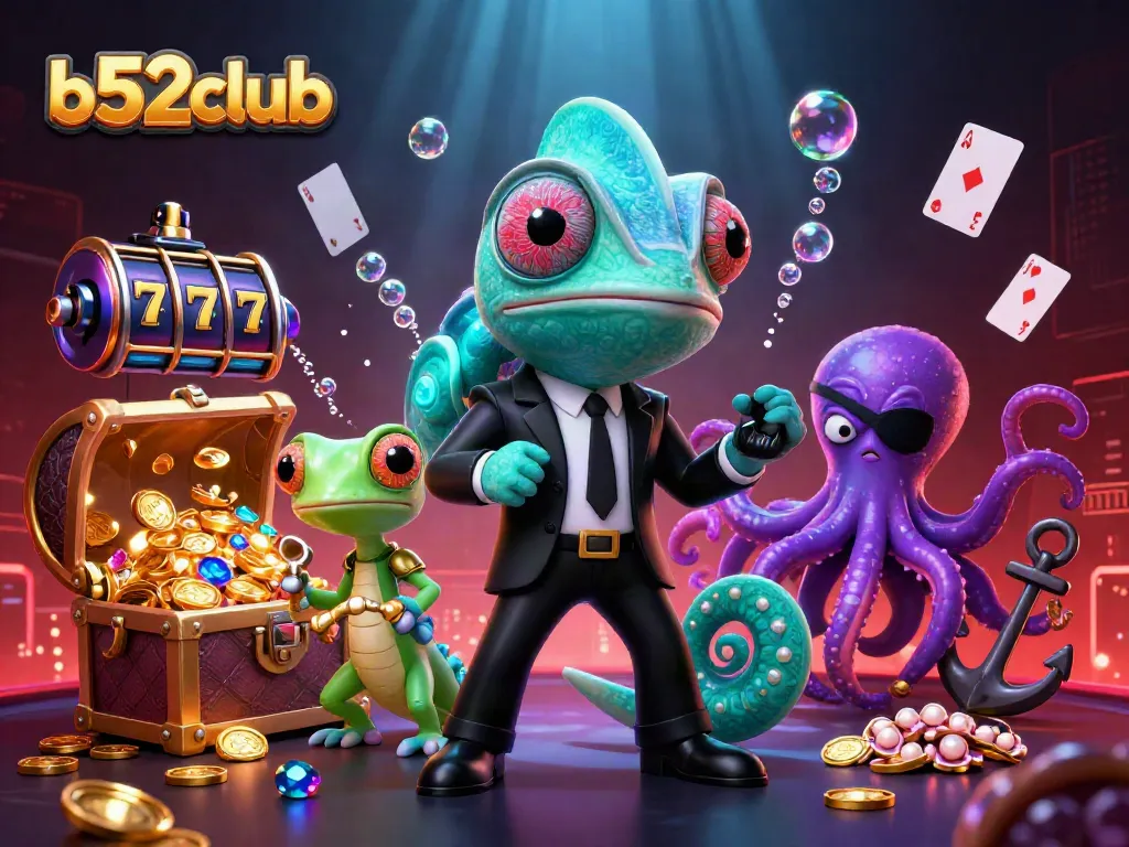 Experience thrilling action at b52club with vibrant casino elements and animated characters.
