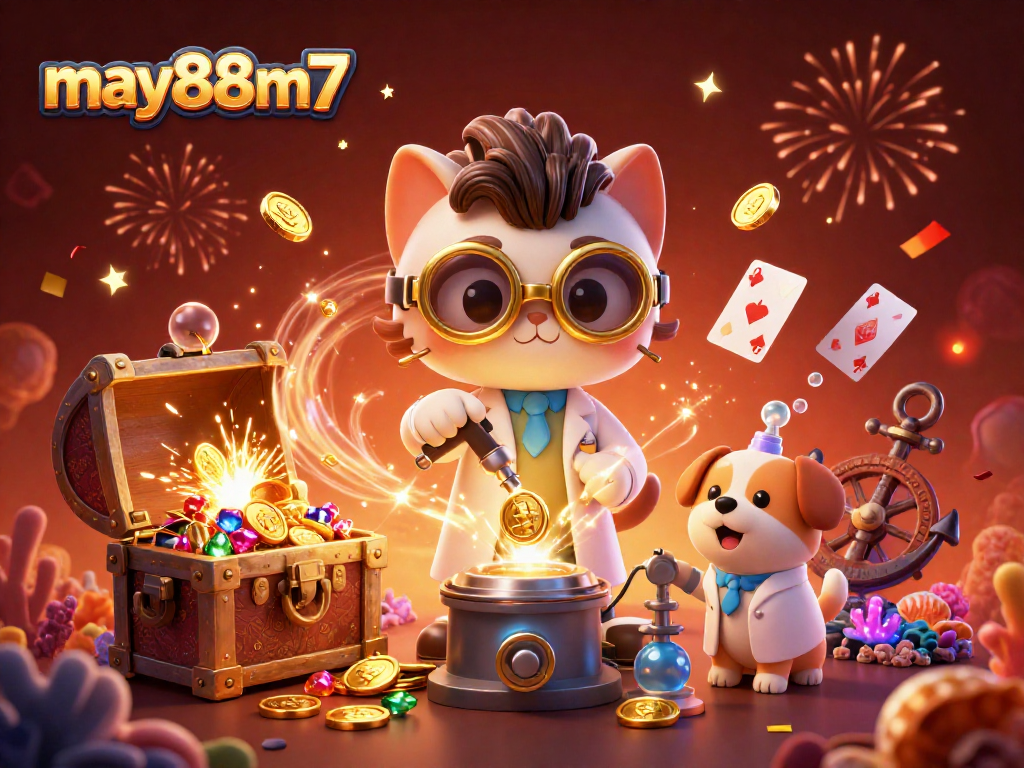 Experience thrilling gaming at may88m7 with a mad scientist cat and treasures galore!