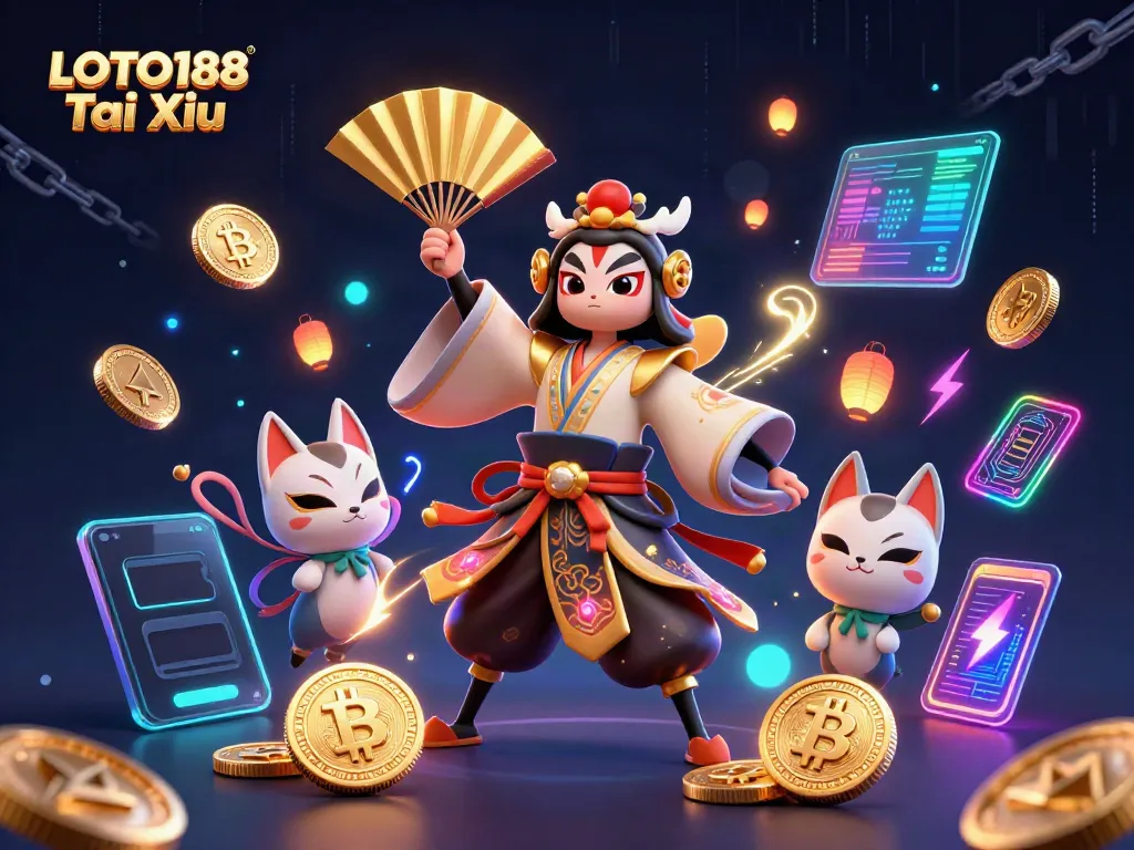 Join the excitement of LOTO188 Tai Xiu with vibrant characters and digital gaming elements
