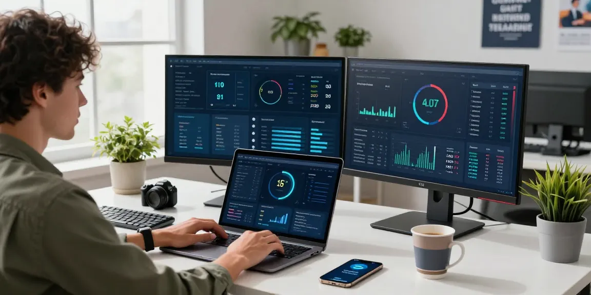 快连 network optimization dashboard in a modern tech workspace showcasing speed tests and productivity tools.