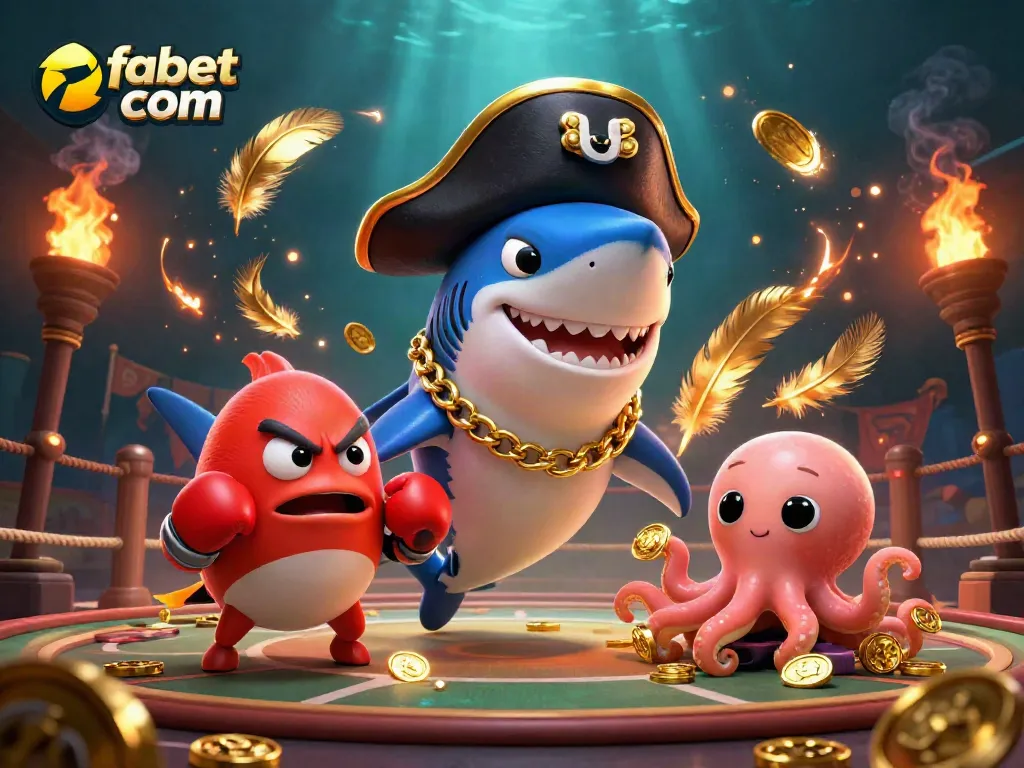 Engage with fabet com's thrilling sports betting scene, showcasing exciting characters and gold treasures.