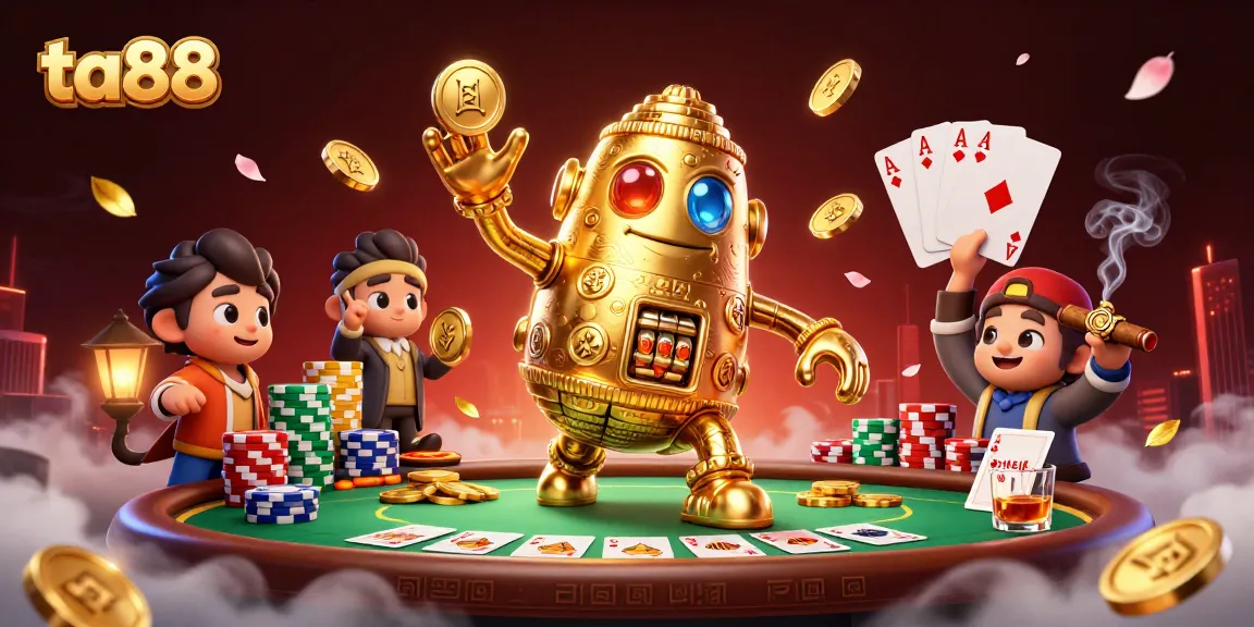 Experience excitement with ta88's vibrant golem and dynamic poker scene in this 3D illustration.