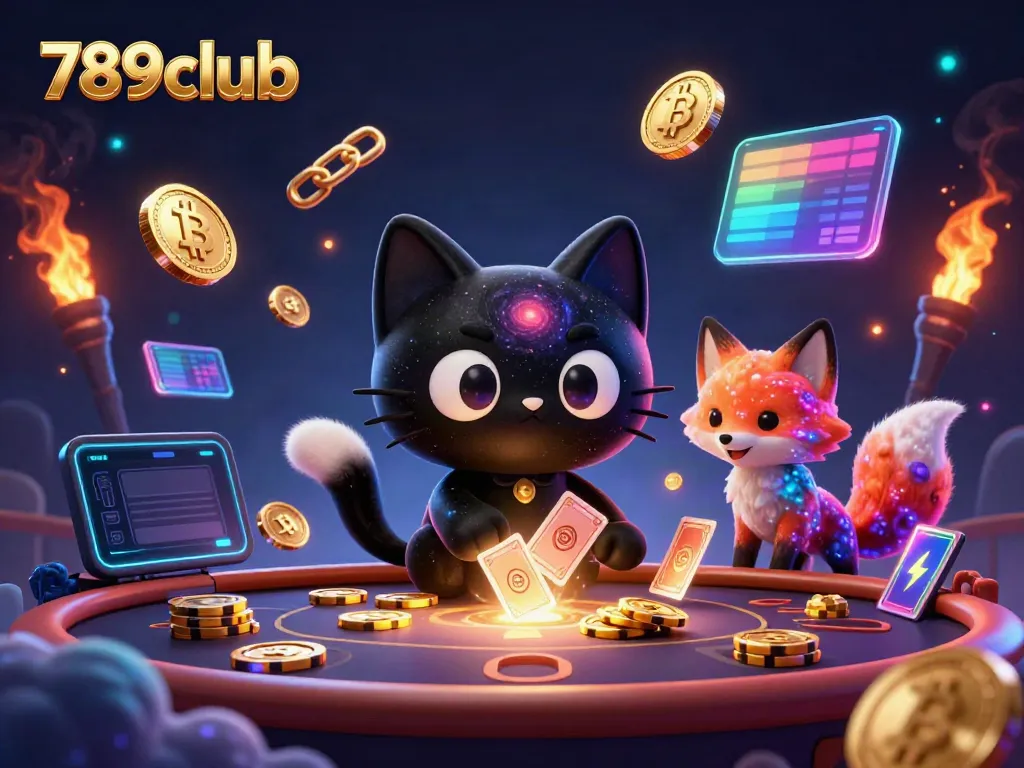 Engage in thrilling gaming at 789club with a vibrant cosmic casino scene featuring a black hole cat and colorful elements.