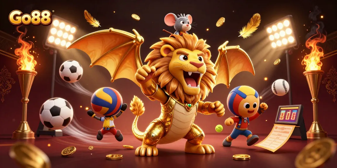 Engage with Go88's exhilarating gaming scene featuring majestic creatures and dynamic sports elements.