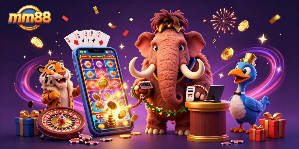 Experience the thrills of mm88 with vibrant casino elements and lively characters in action.