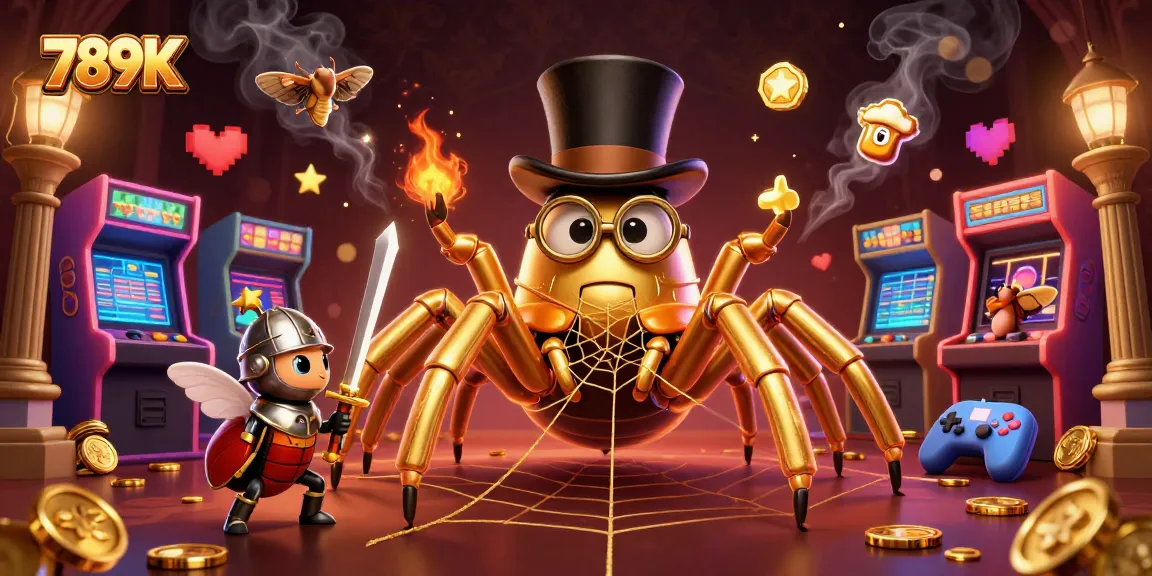 Engage in the vibrant 789K casino scene featuring a golden tarantula and beetle knight.
