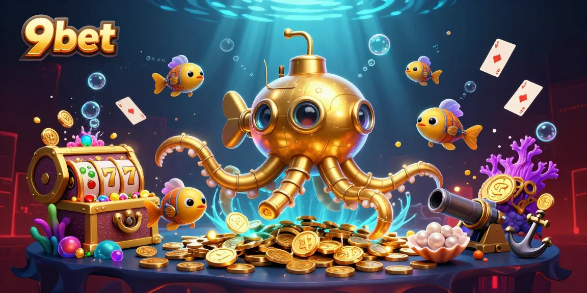 Engage with the thrilling world of 9bet casino, featuring a kraken submarine and gold treasures.
