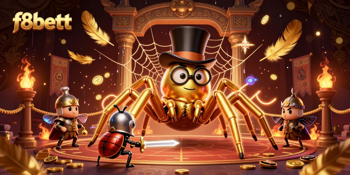 Experience excitement with f8bettt as our golden tarantula weaves a web of fortune in a vibrant casino.