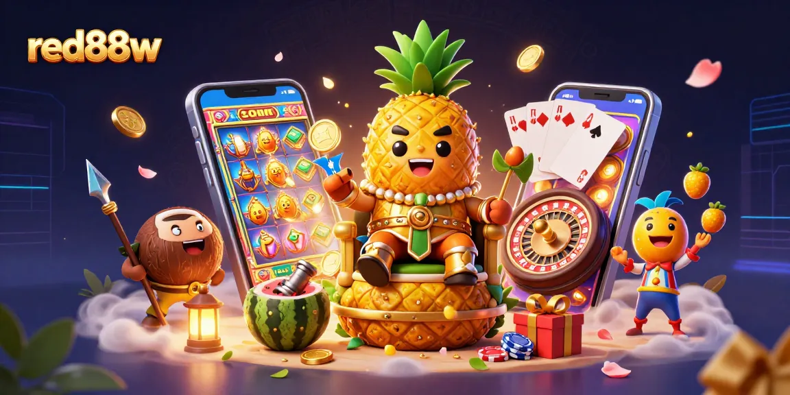 Experience excitement at red88w with a golden pineapple king and lively casino elements.