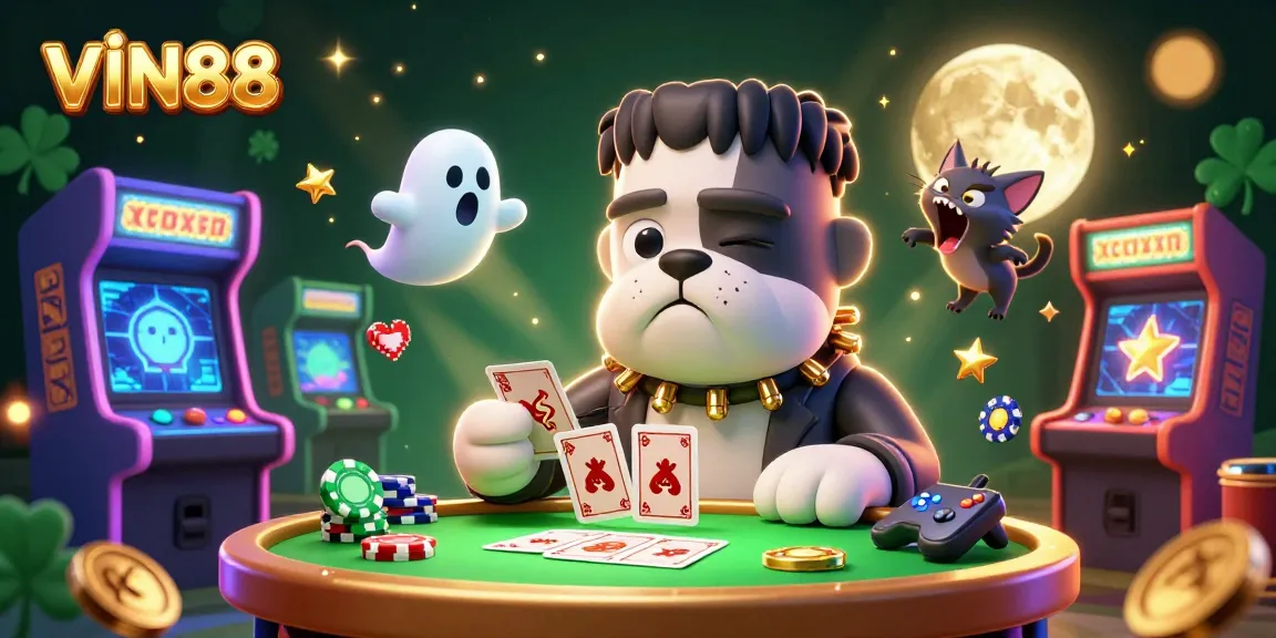 Experience thrilling gaming with VIN88 in a colorful casino scene filled with characters and neon elements.