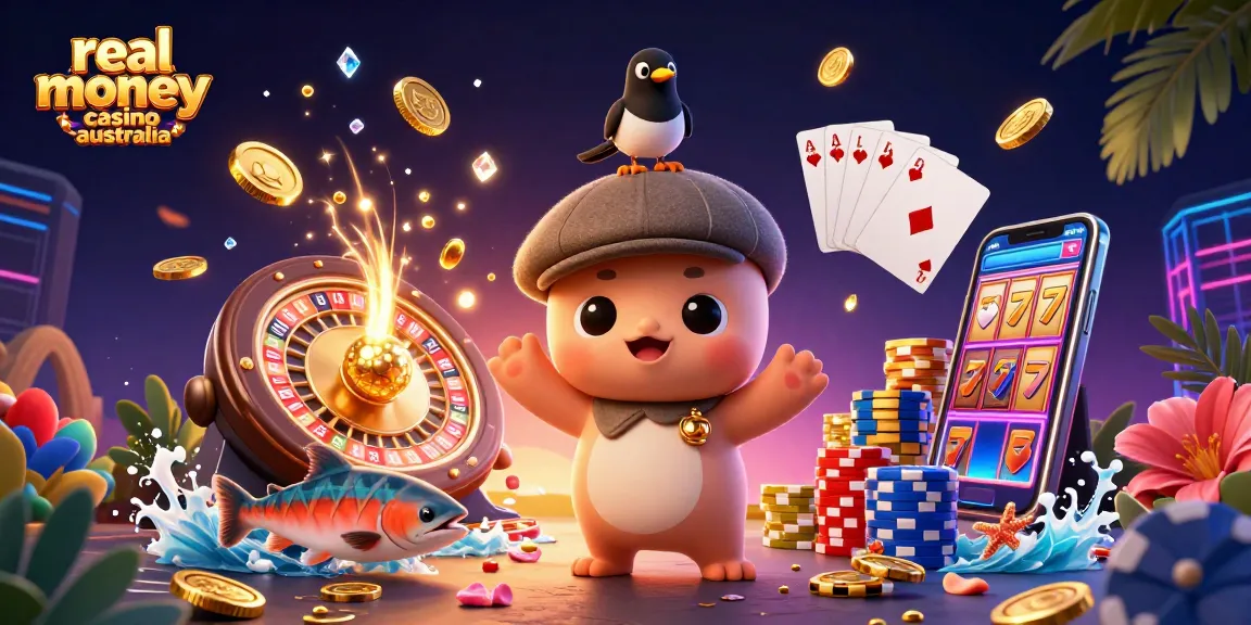Experience the excitement at real money casino Australia with cheerful Nessie, gold coins, and colorful games.
