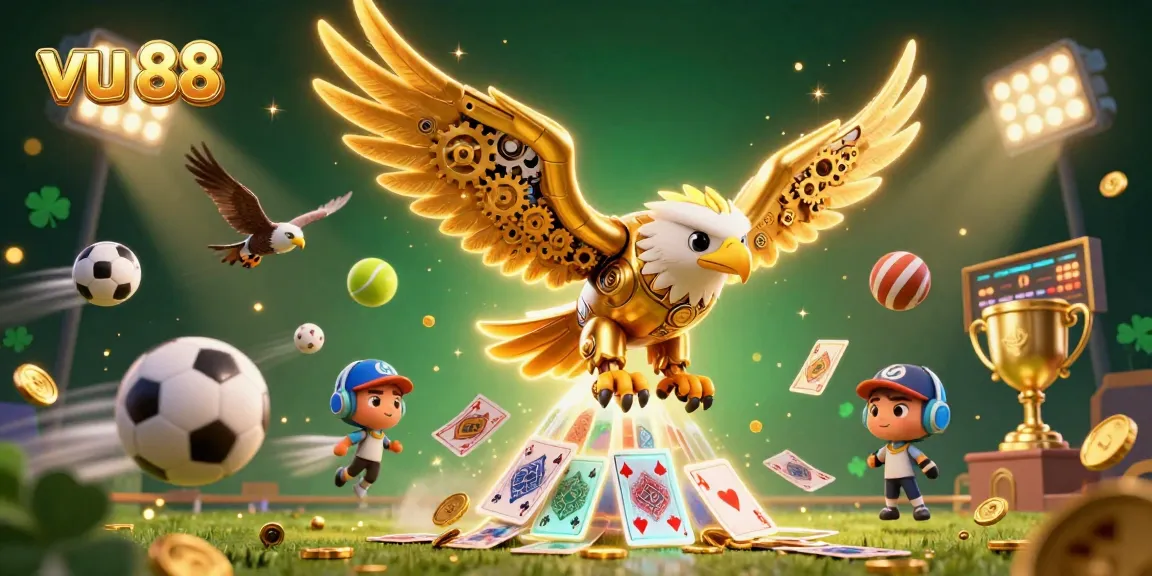 Experience thrilling sports betting action with vu 88, featuring dynamic 3D characters and vibrant elements.