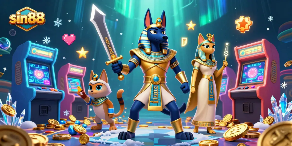 Engage with sin88's exciting 3D casino adventure featuring Anubis and Bastet in vibrant gameplay.