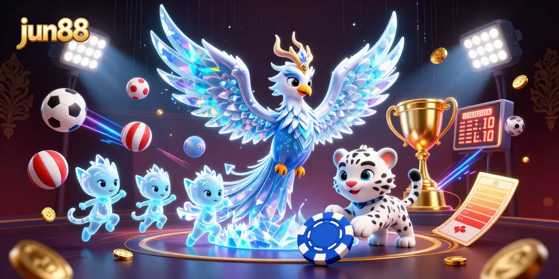 Experience thrilling gaming at jun88 with vibrant characters and dynamic sports elements in a stunning illustration.