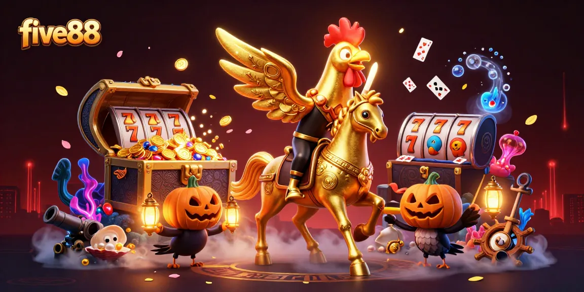 Experience fun and excitement with five88 in this vibrant casino-themed 3D illustration.
