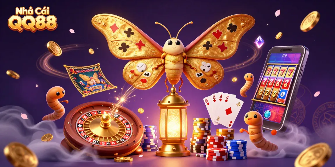 Engage in gaming thrills with Nhà Cái QQ88 featuring a rich casino scene and vibrant character elements.