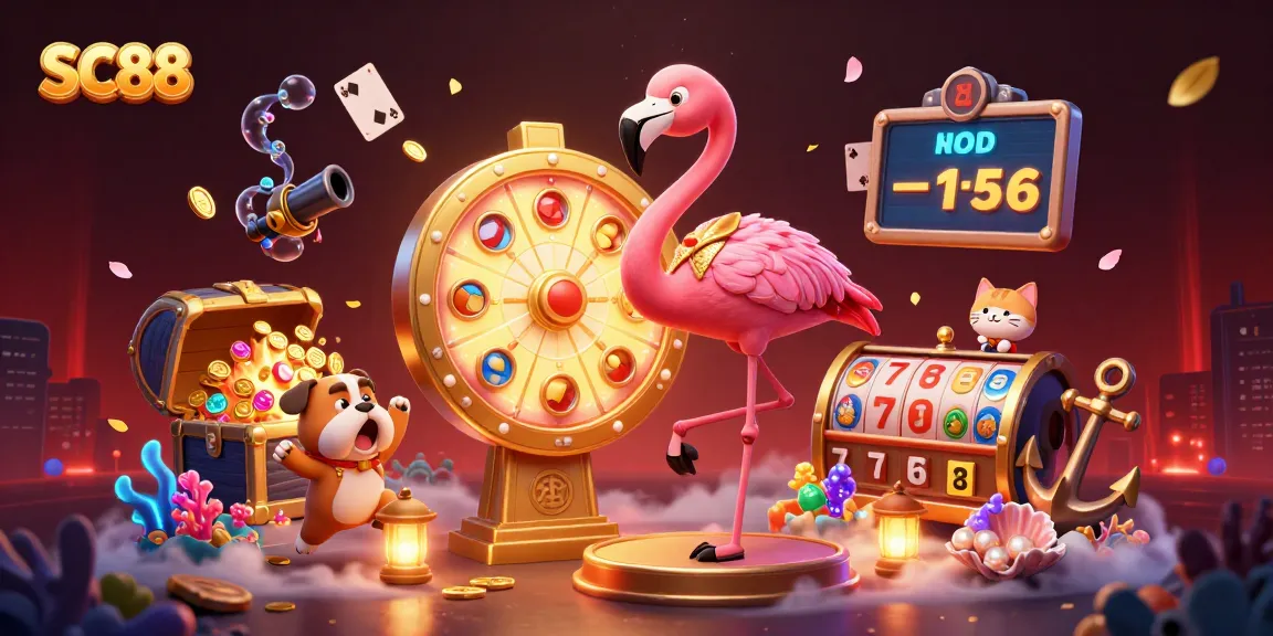 Spin the SC88 prize wheel with vibrant characters and casino-themed elements for an exciting gaming experience.