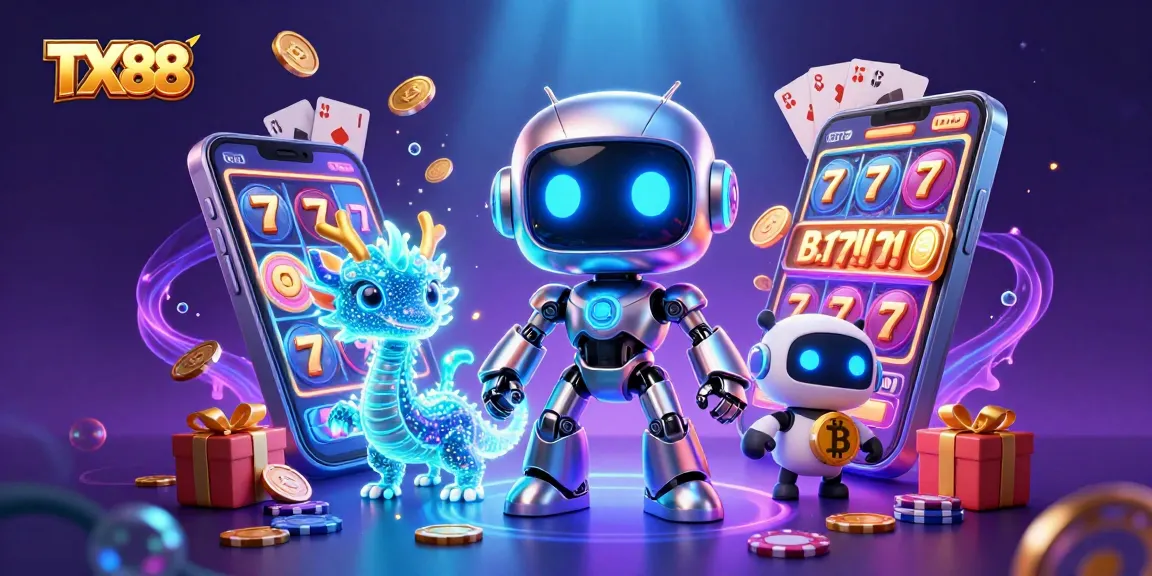 TX88 showcases a vibrant cyberpunk slot gaming scene with colorful characters and casino elements.